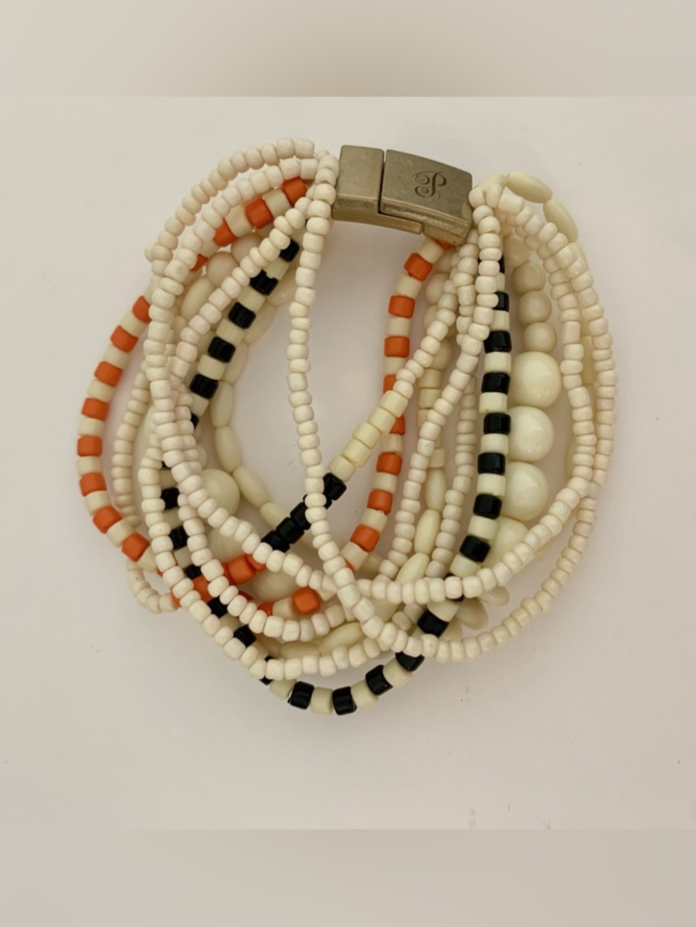 Multi-Strand Beaded Bracelet - Cream, Black & Orange